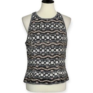 Chaudry Full Sequin Silk Top‎ Art Deco Cocktail Glam Special Occasion Sz M NEW